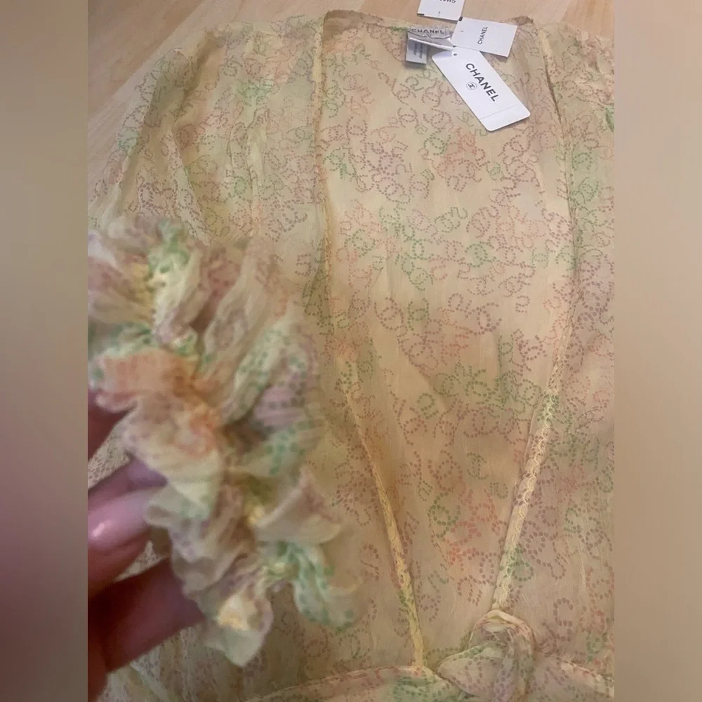NWT Chanel Sheer Tie-Front Top - Yellow